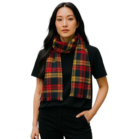 Vintage Scottish Plaid Wool Scarf Colorful Tartan Rectangular Preppy - Picture 1 of 5